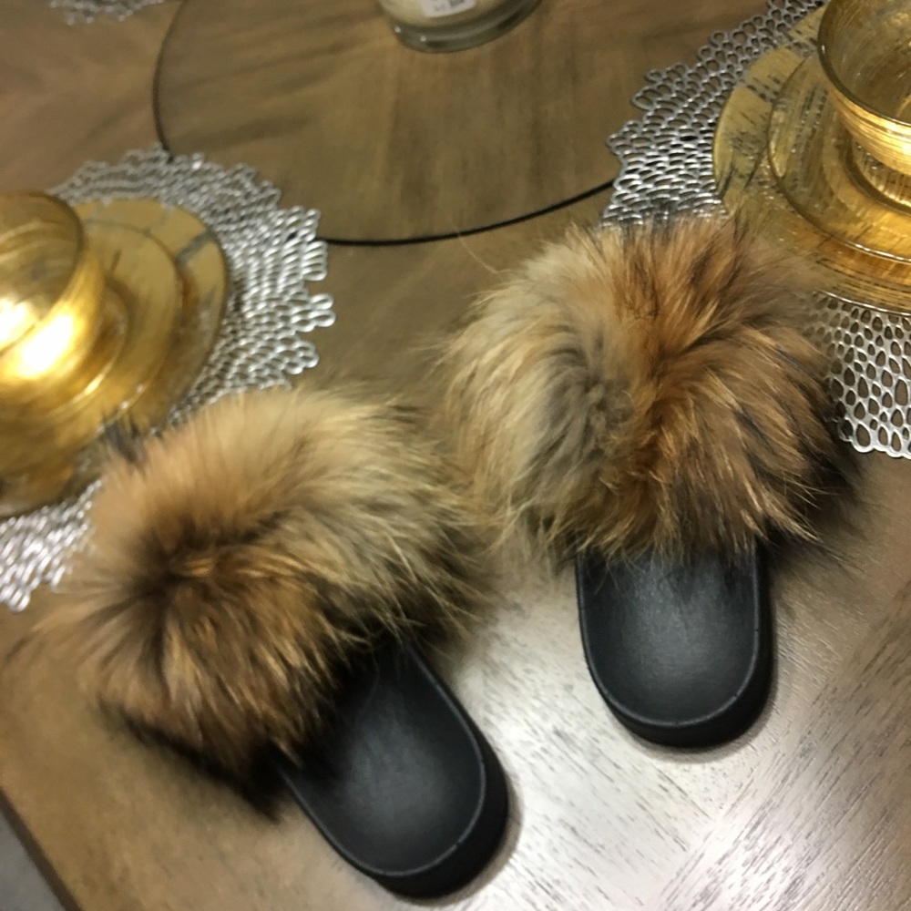 100% Authentic Racoon Fur Slides